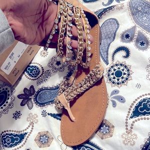Jeweled summer sandals. Slight wedge style heel,like new